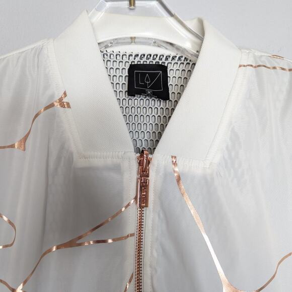 Lime & Vine White Rose Gold Swirl Pattern Cropped Jacket Long Sleeve Zip Up M - Picture 10 of 12